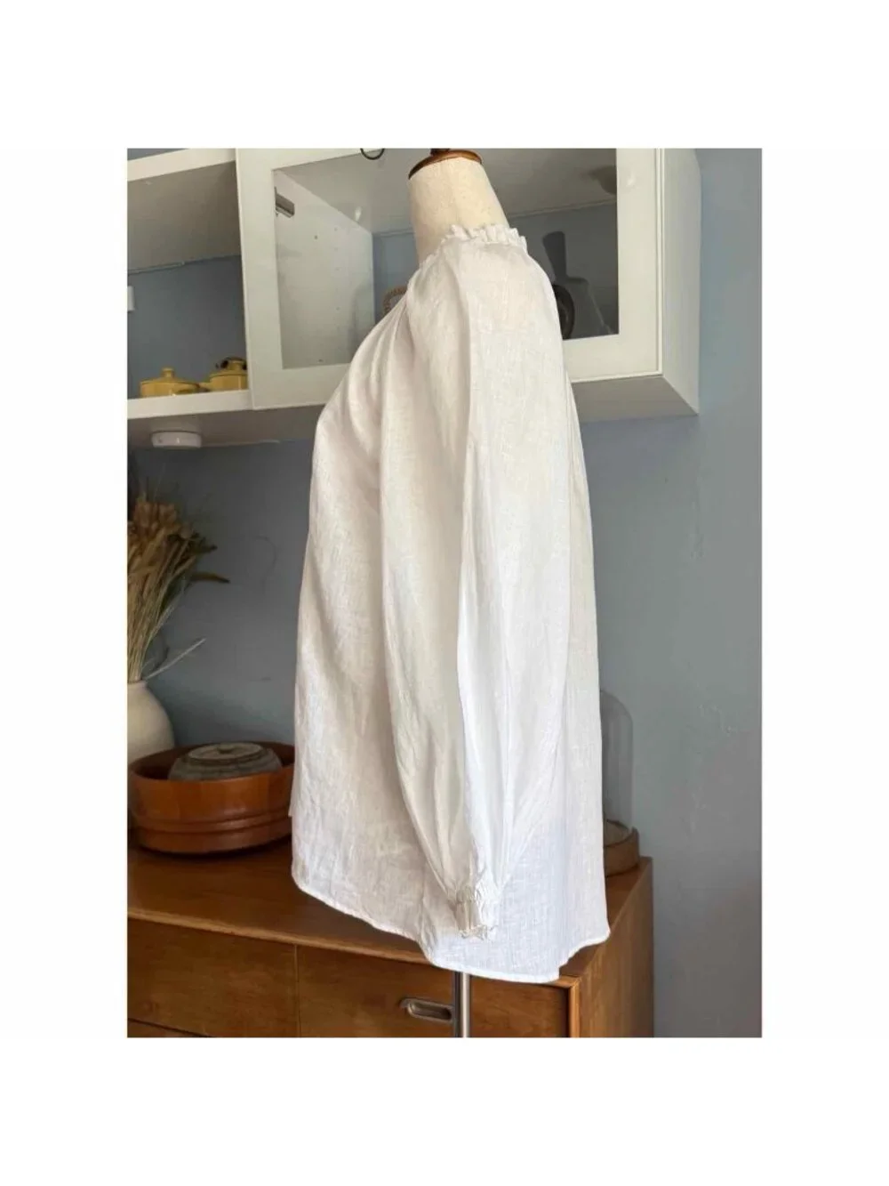 Anthropologie Maeve The Audie Linen Puff Sleeve Blouse White